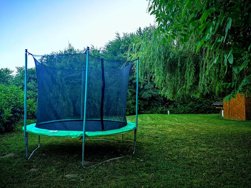 Trampolin u dvorištu uz rub šumarka
